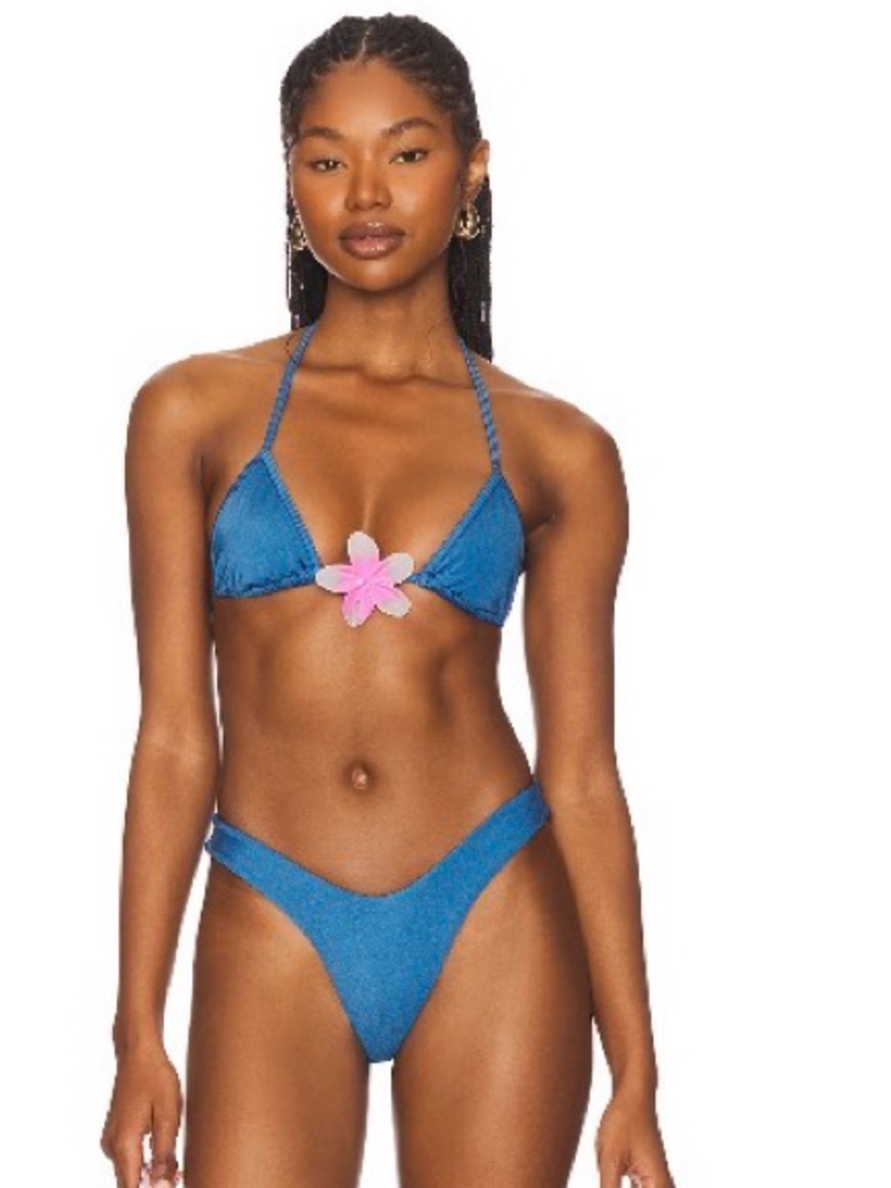 Lioness Blue Triangle Bikini with Pink Flower Accent